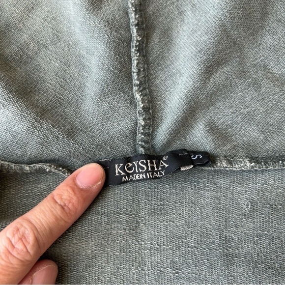 Keysha Washed Cotton Open Front  Hooded Jersey Sweatshirt Made in Italy - Picture 9 of 15